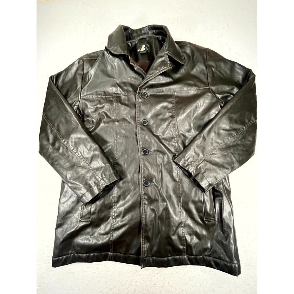 Whispering Smith Y2k Jacket Mens Large Brown Faux Leather Sherpa Lined Insulated